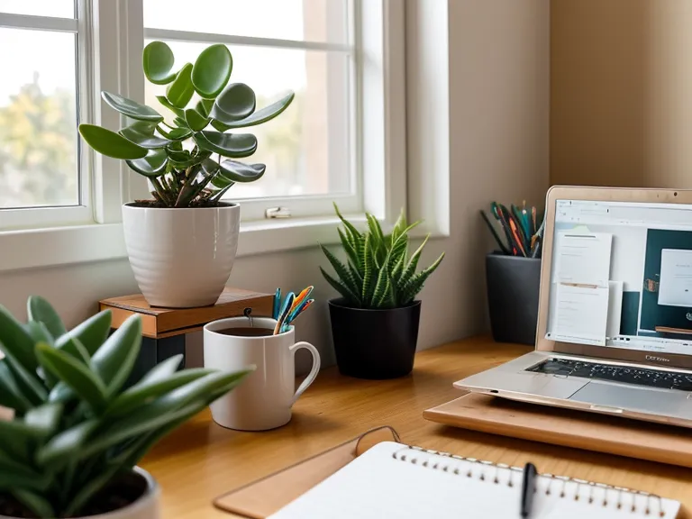 Yogamatte im Homeoffice neben einem Stuhl mit Laptop – Pause beim Schreiben authentischer Coach-Texte