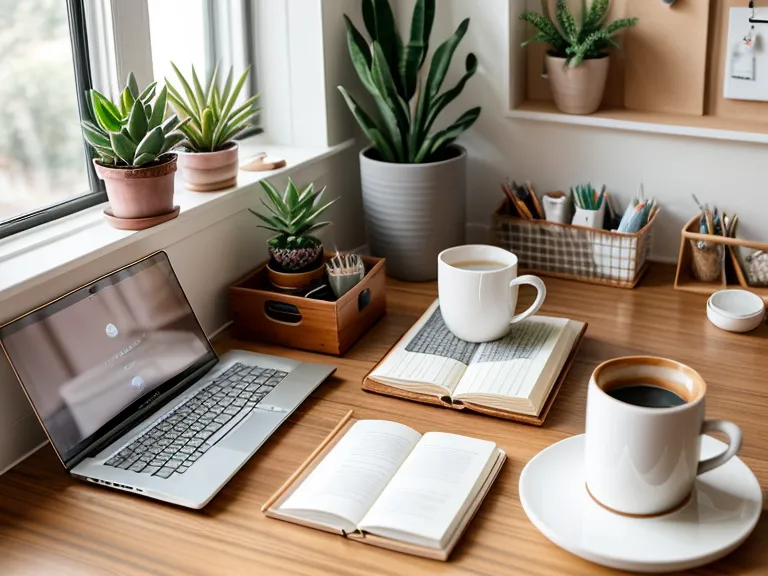 Homeoffice-Ecke einer Yoga-Coachin mit Yogamatte, in der Wunschkunden-Texte entstehen